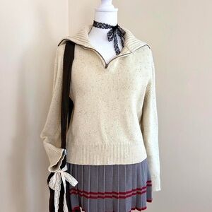 Vintage 00s wool knit cream quarter zip sweater granola girl normcore preppy S